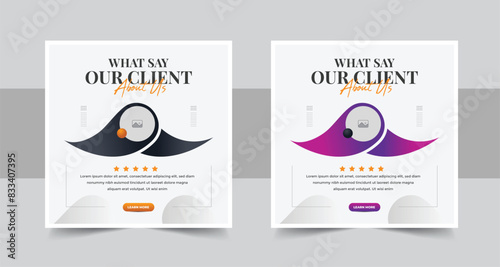 Set of square client customer feedback or client testimonial social media post design template layout