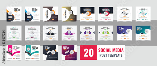 Creative client testimonial bundle, customer feedback social media post design template layout or web banner design vector