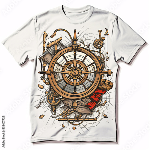 Illustration of a vintage nautical compass for navigation. T-shirt print.