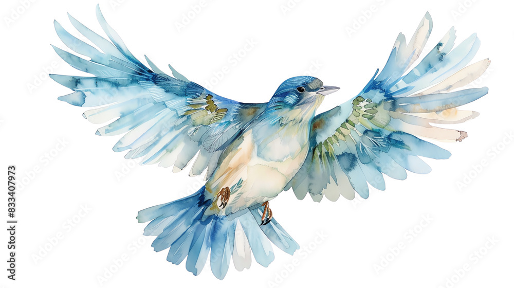 Fototapeta premium A watercolor painting of a bluebird in flight