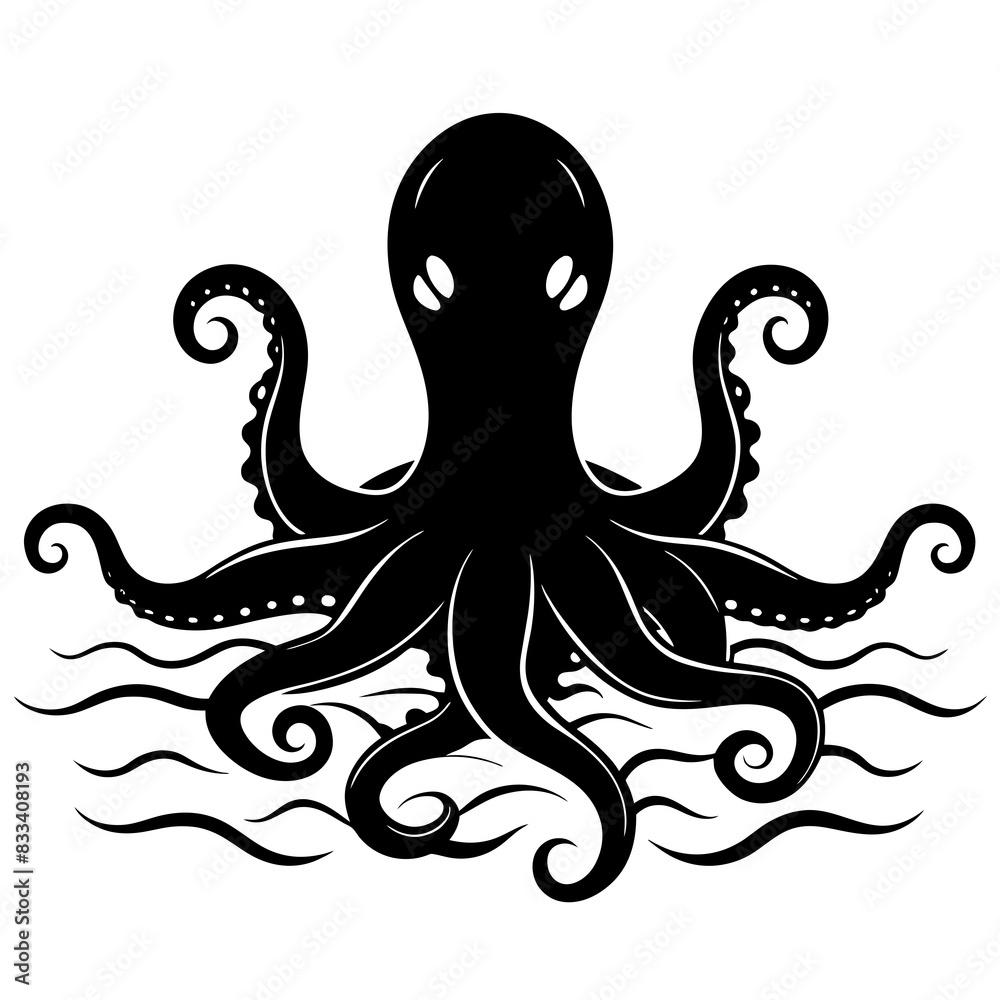 Octopus tentacles peeking out of the water vector silhouette 