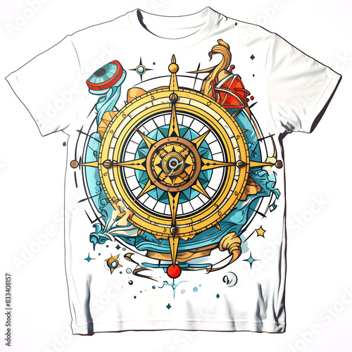 Nautical theme navigation or spirit ocean compass. Classic vintage print t-shirt.