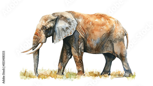 A watercolor painting of an elephant walking through the tall grass