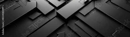 Abstract black geometric background with overlapping shapes. Modern, sleek design suitable for various creative and branding projects. photo