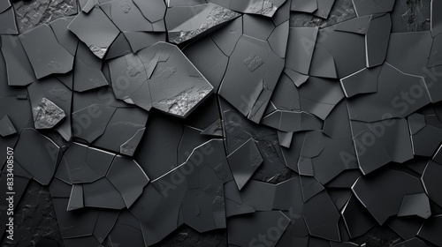 Abstract black geometric pattern with shattered shapes forming an intricate modern design, suitable for backgrounds and textures. photo