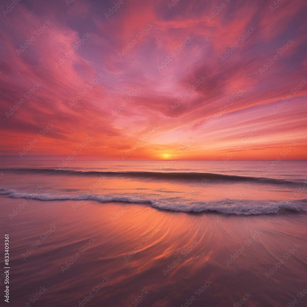 Stunning sunset over an ocean horizon, with orange_esrgan