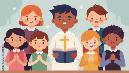 The closing prayer is led by a group of young children their innocent and pure voices bringing a sense of innocence and hope to the Sunday service as. Vector illustration