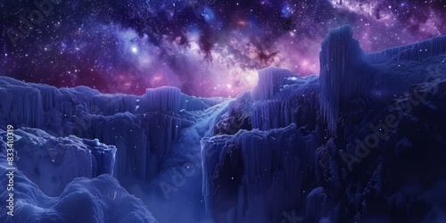 Starlit sovereign of the ancient sky atop frozen waterfalls background  ai generated
