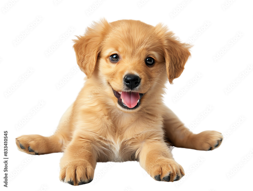 Cute Golden Retriever puppy. The puppy is looking at the camera with a happy expression on its face. It is sitting on a white background and has a light brown coat. Cute Golden Retriever puppy. The puppy is looking at the camera with a happy expression on its face. It is sitting on a white background and has a light brown coat.