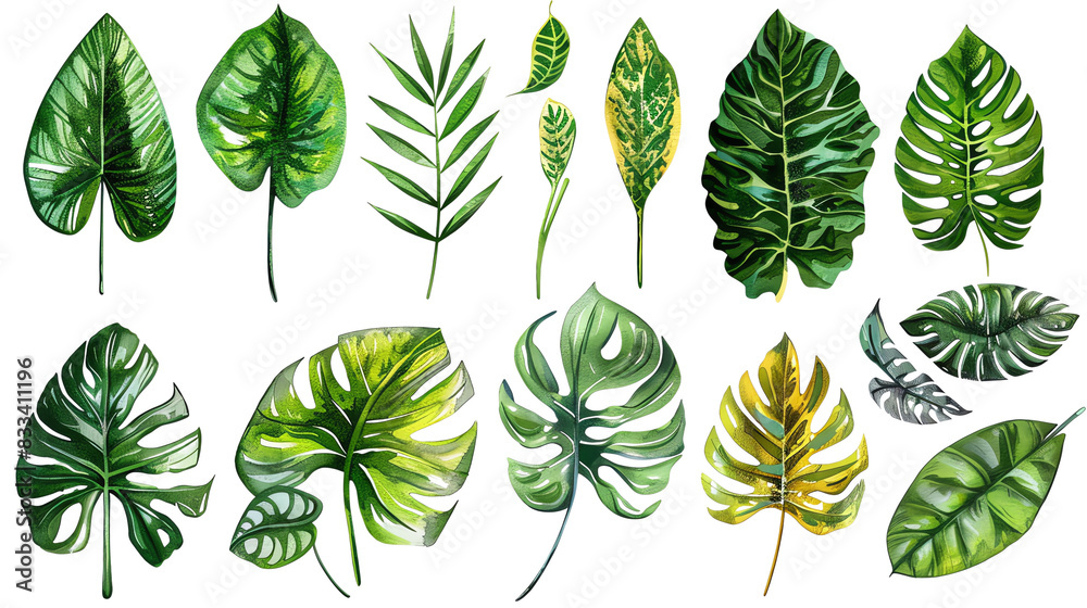 Green leaves of different tropical plants on a black background Green leaves of different tropical plants on a black background