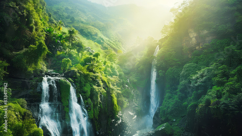 Stunning Mountain Views with Waterfalls  generative