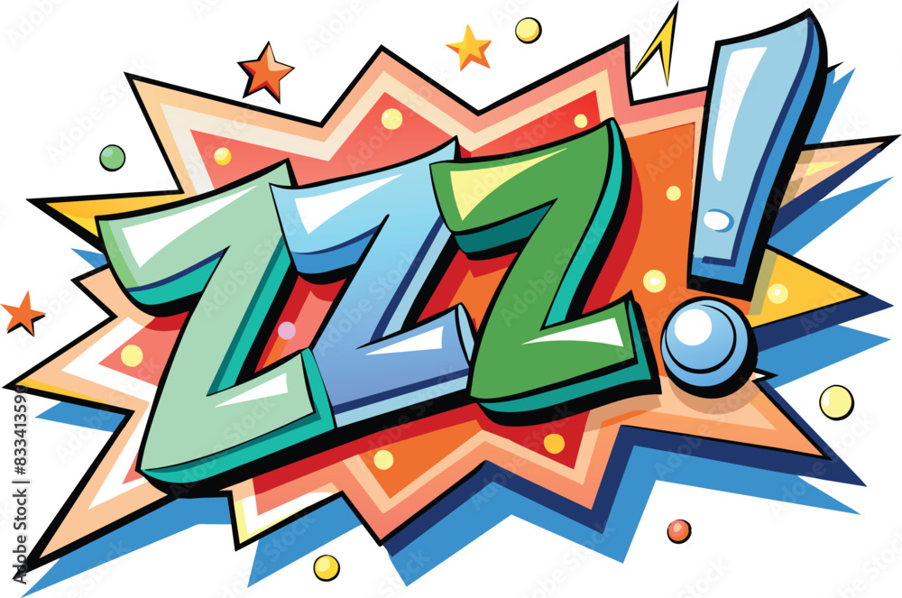 Word ZZZ inside explosive cloud in comic style, flat illustration, vector illustration.