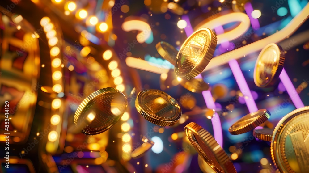 Fototapeta premium Big Win in Online Casino with Gold Coins and Jackpot Banner