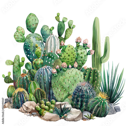 Various species of cactii and other desert plants photo