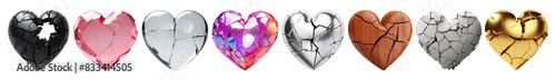 3D broken hearts in different material photo