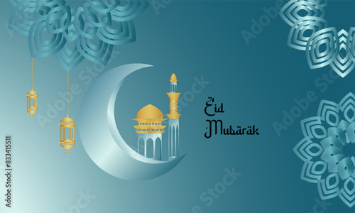 Vector Illustration Geometric Eid Mubarak Blue Sky