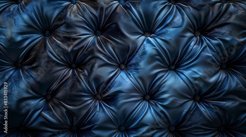 Luxurious dark blue tufted leather texture background, perfect for designs emphasizing sophistication and elegance in interior design.