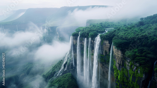 Beautiful mountain views with waterfalls  generative