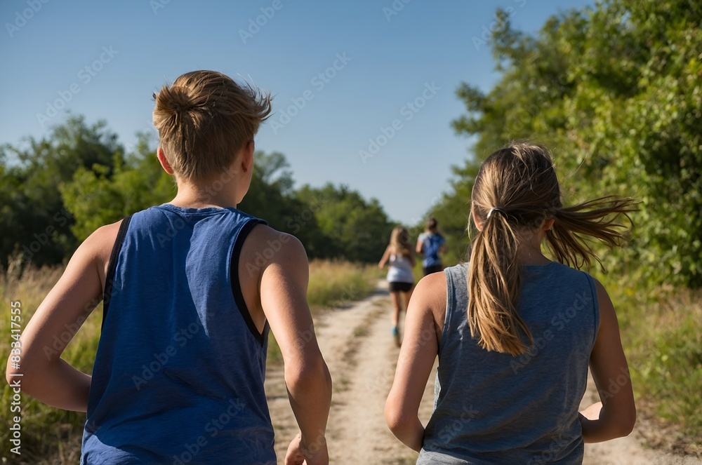 Obraz premium Teenage Friends Running couple walking in the park