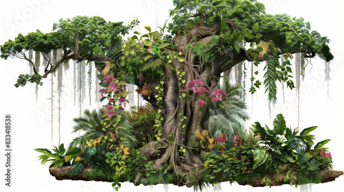 lush jungle scene with large ancient tree