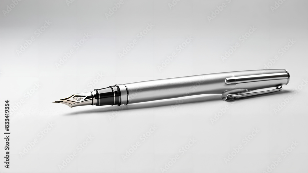 Elegant silver ballpoint pen mockup isolated on white background, close-up Elegant silver ballpoint pen mockup isolated on white background, close-up