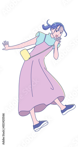 元気にジャンプするアニメ調の若い女性