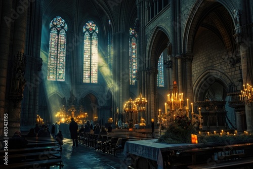 Wallpaper Mural A group of people gathered together in a church for worship, potential use for religious or community events Torontodigital.ca