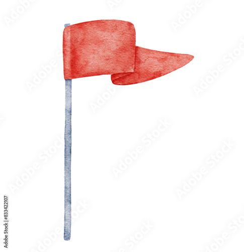 Watercolor red flag on isolated background.. Hand drawn graphic illustration