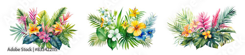 Tropical flowers png element set on transparent background