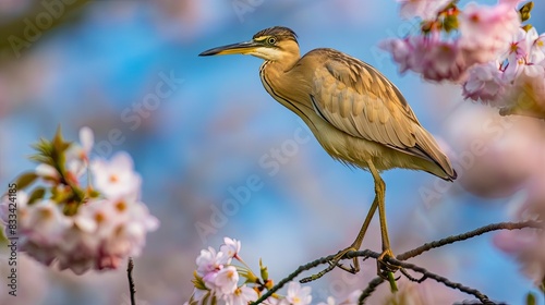 Majestic Bird Perched on Blossoming Tree Branch