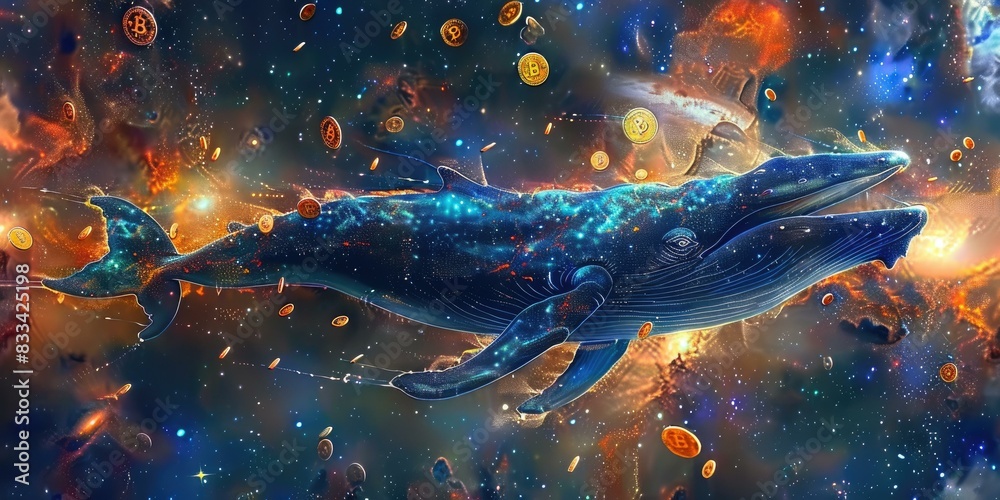 Fototapeta premium Cosmic Whale with Bitcoin in Space