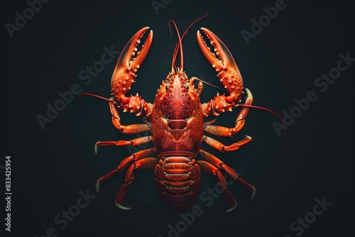 A single red lobster shell on a black background