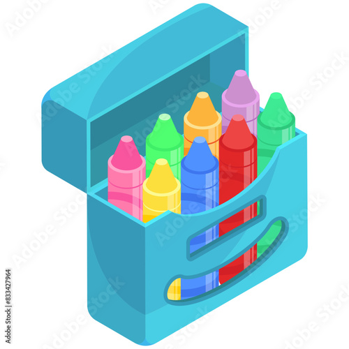 Isometric Colorful Crayon Box Icon (ID: 833427964)
