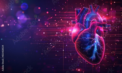 A digital representation of a human heart in a high-tech interface setting, symbolizing advanced medical technology and research.