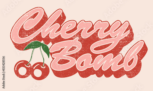 Cherry farm artwork. Cherry bomb. Cherry fruit print. Nature fruit club print design. Organic food artwork for for t-shirt. Fruit vintage t-shirt design. 