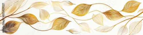 Obraz  z motywem Japanese art botanical illustration golden leaves art deco pattern