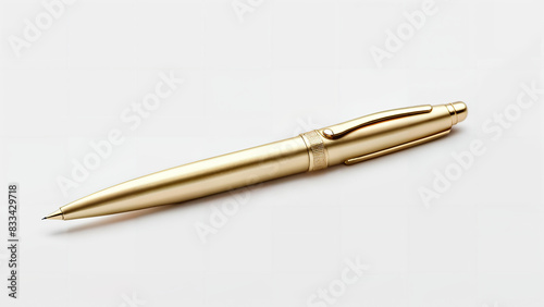 Elegant gold ballpoint pen mockup isolated on white background, close-up