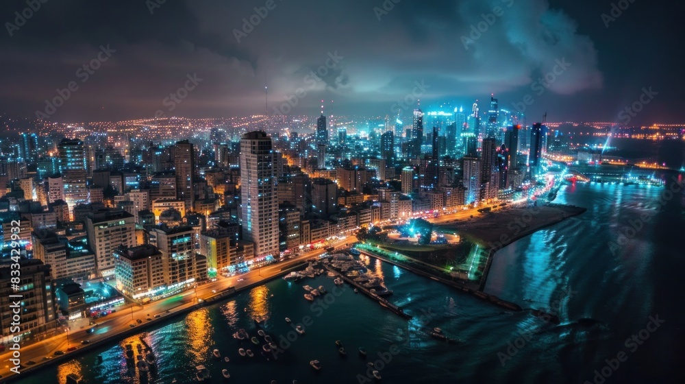 Naklejka premium Aerial view of Beirut skyline at night