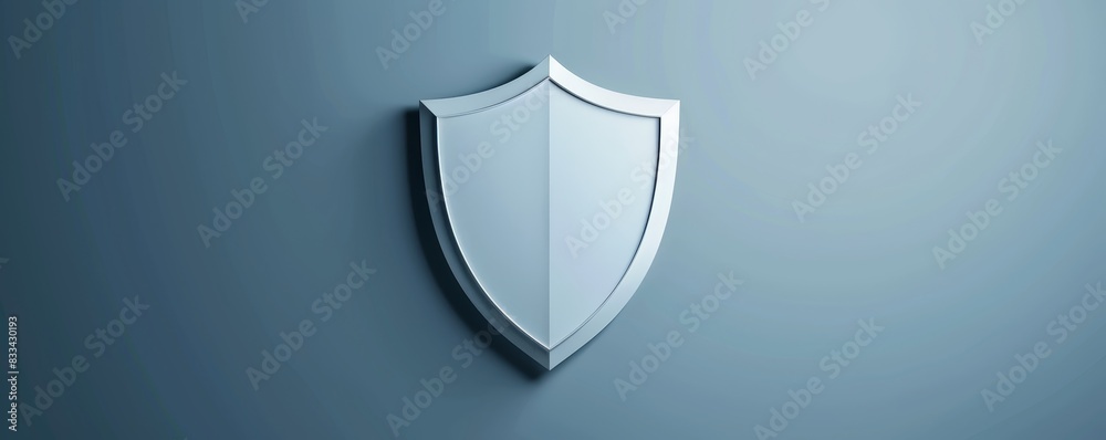 Sleek metallic shield on a blue gradient background symbolizing security, protection, and safety in a minimalist style. Sleek metallic shield on a blue gradient background symbolizing security, protection, and safety in a minimalist style.