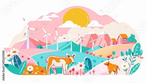 Pastoral Landscape with Renewable Energy and Livestock