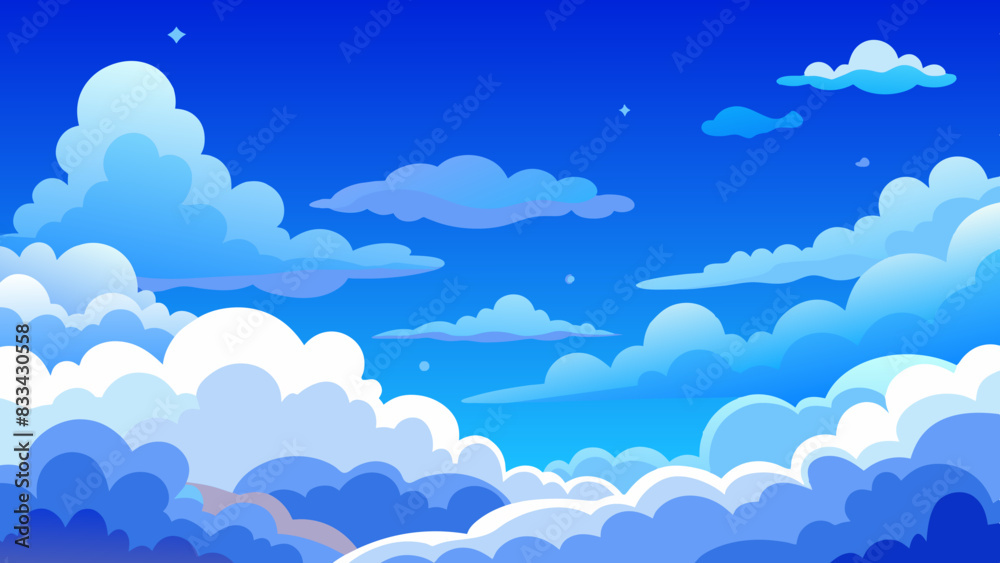 Serene Blue Sky with Fluffy Clouds in a Gradient Illustration Serene Blue Sky with Fluffy Clouds in a Gradient Illustration