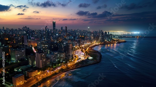 Aerial view of Beirut skyline at night