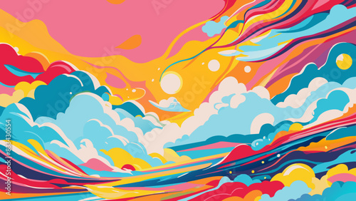 Vibrant Abstract Landscape with Colorful Swirls and Whimsical Clouds