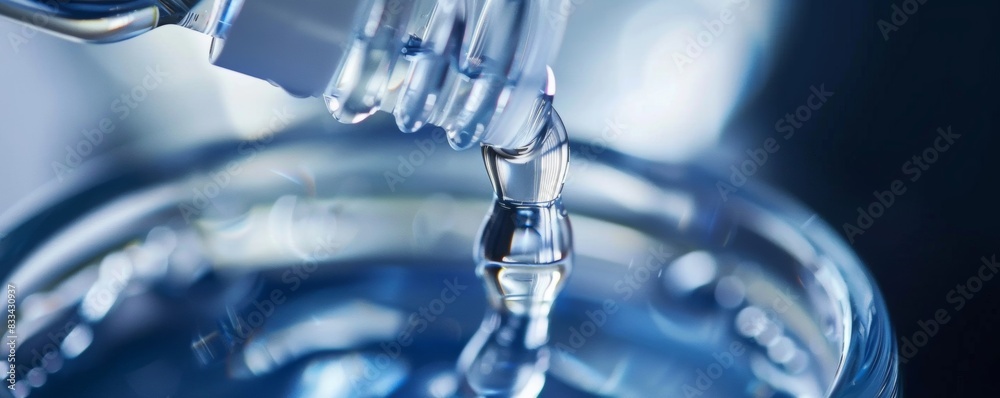 Glycerin is being poured from the bottle, showing the viscosity and clarity of the glycerin. Focusing on applications in various industries such as skin care products, medicine Glycerin is being poured from the bottle, showing the viscosity and clarity of the glycerin. Focusing on applications in various industries such as skin care products, medicine
