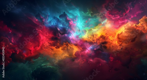 A vibrant multi color shapes resembling nebula in space composed from colorful powder Multi-Color and Nebula Concept