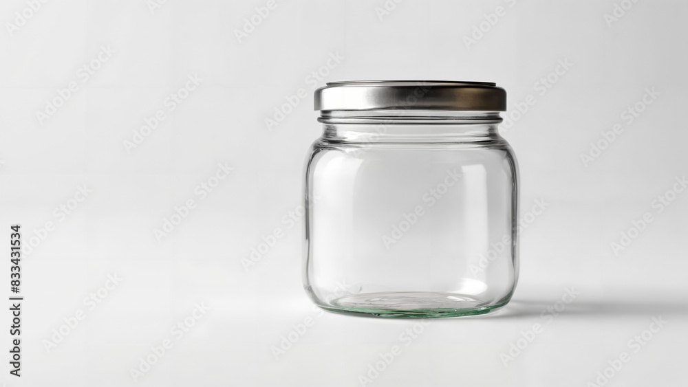 Empty transparent glass jar with metal lid mockup isolated on white background Empty transparent glass jar with metal lid mockup isolated on white background