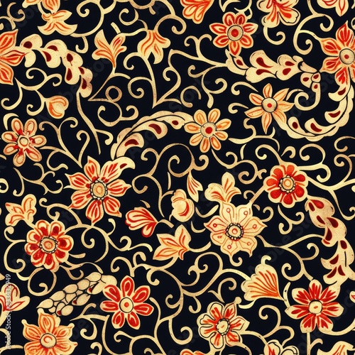 a image of a black background with a red and yellow floral design