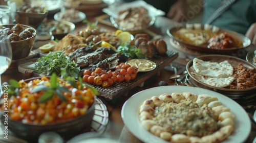 A table filled with diverse types of food, perfect for editorial use or as a reference image photo
