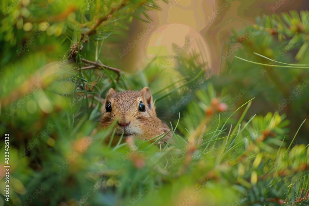 A small squirrel is peeking out of a tree, suitable for use in illustrations or designs related to nature, wildlife, or outdoor activities A small squirrel is peeking out of a tree, suitable for use in illustrations or designs related to nature, wildlife, or outdoor activities