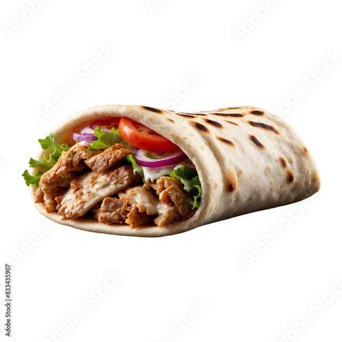 Delicious pita gyros sandwiches with cheese, fresh meat and vegetables Transparent Png 